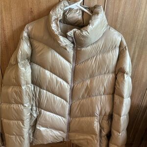Athleta champagne colored puffer coat